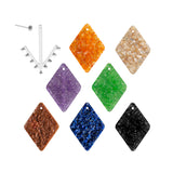 Sterling Silver stud earring with a sterling silver frame base with soldered silver balls, and interchangeable crushed natural stones that are rhombus-shaped. Orange agate, beige mother of pearl, purple amethyst, green jade, camel star stone, royal blue lapis lazuli, black onyx.